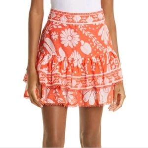 Farm Rio Neon Orange Jungle Ruffle Mini Skirt - size Large EUC